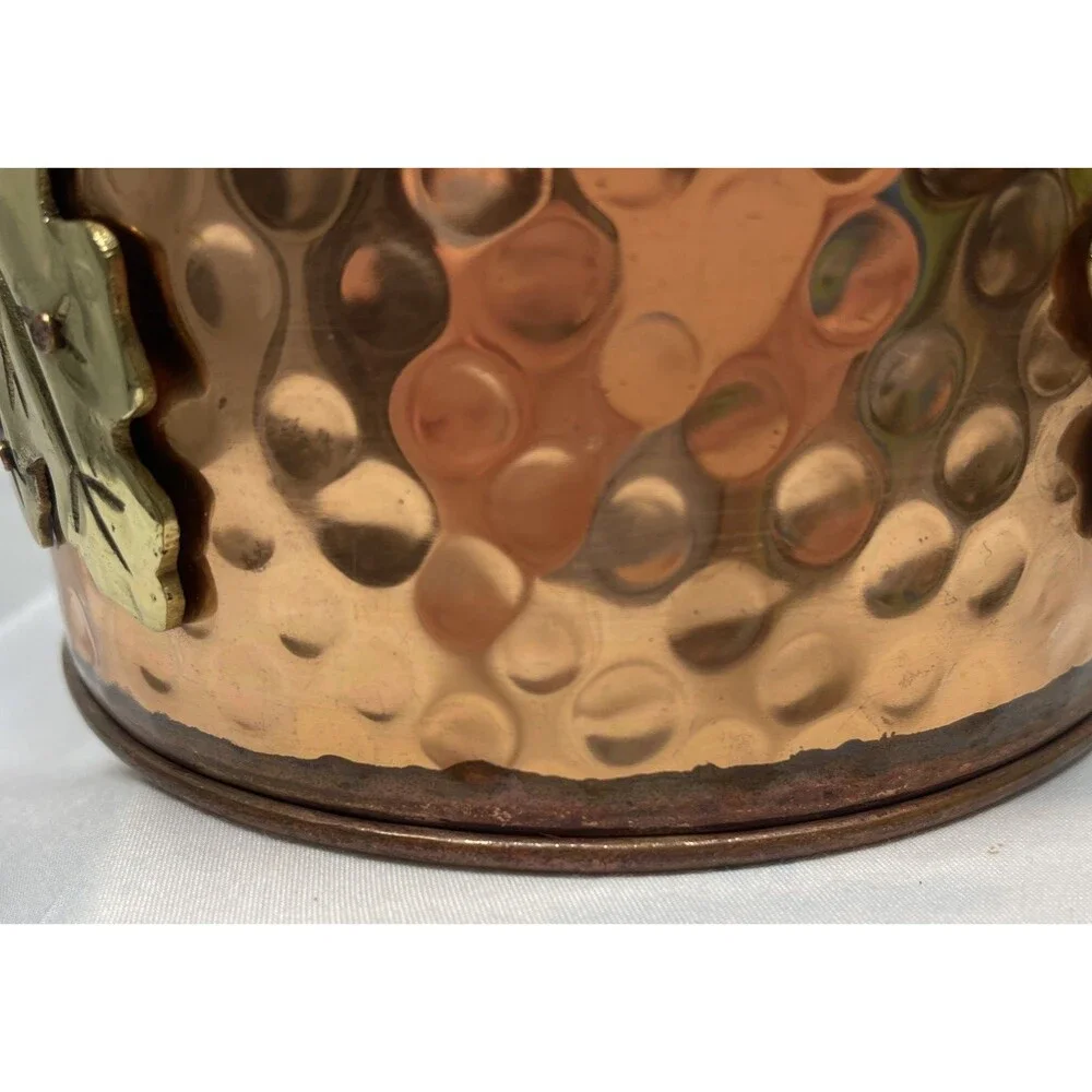 Hammered Copper Casserole Candle Ring Holder Brass Leaves 6.5